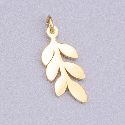 Stainless Steel 13mm Olive Foliage Leaf Nature Charm in Gold & Silver | P-916 - DLUXCA