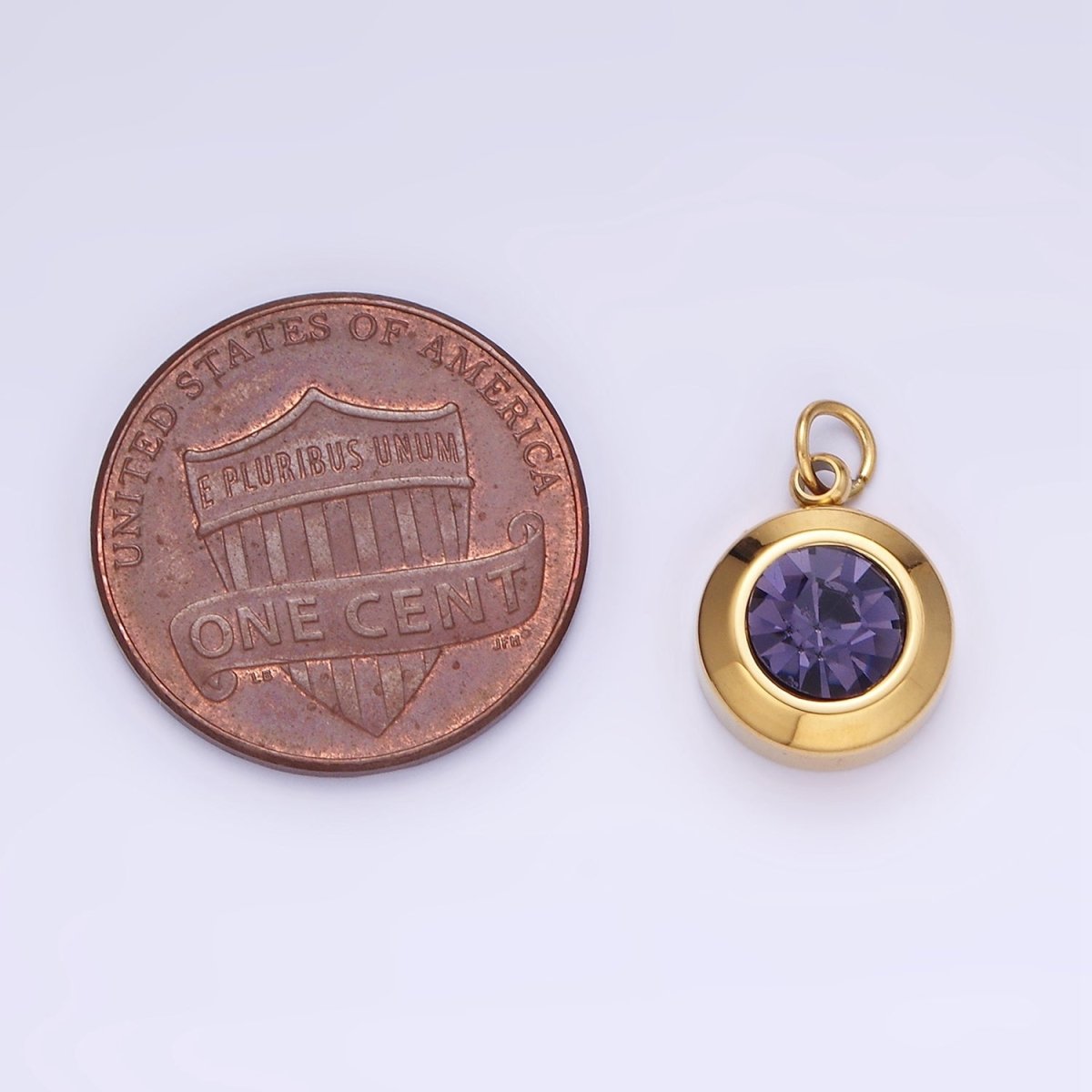 Stainless Steel 15mm Birthstone CZ Round Charm | P987 - P990 - DLUXCA