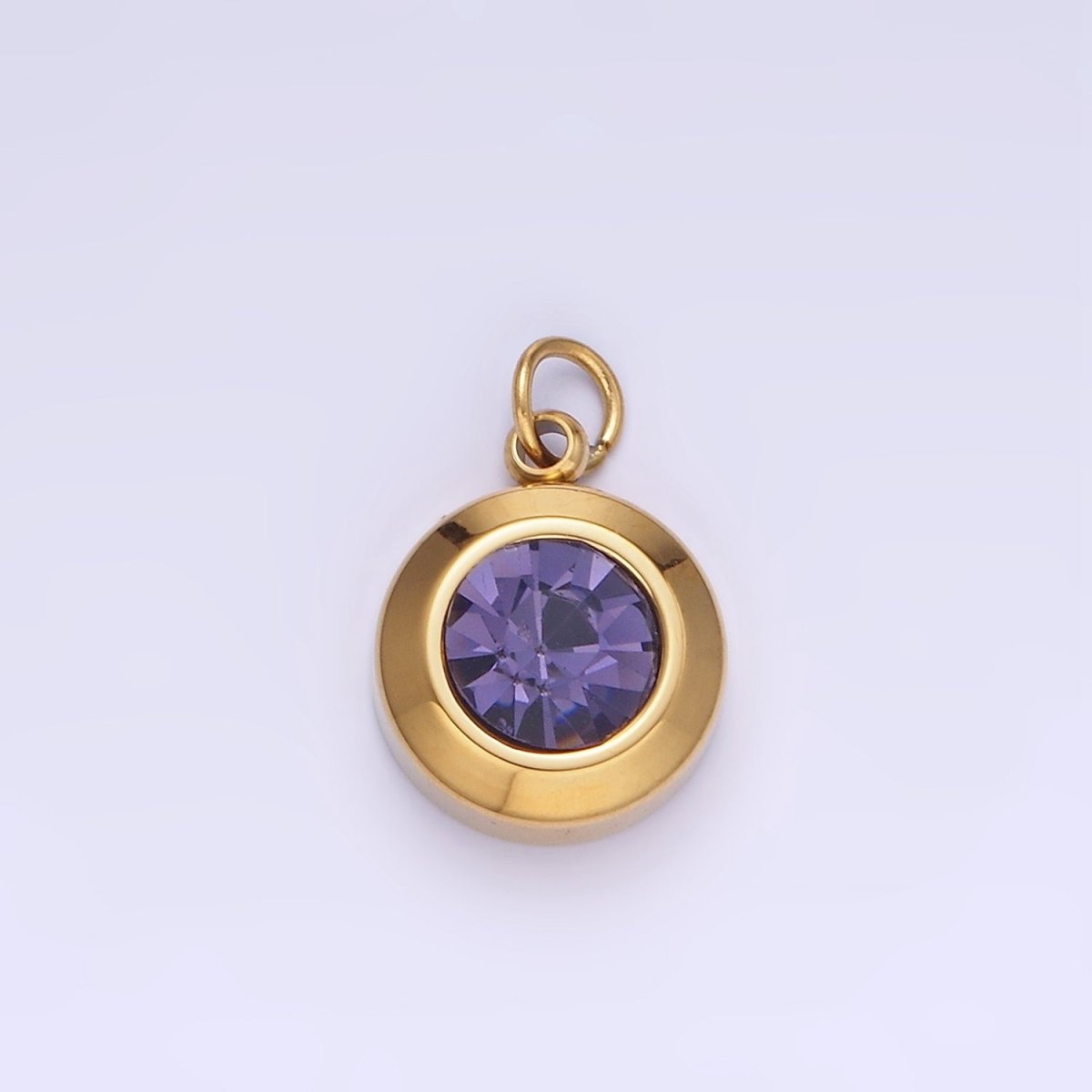 Stainless Steel 15mm Birthstone CZ Round Charm | P987 - P990 - DLUXCA