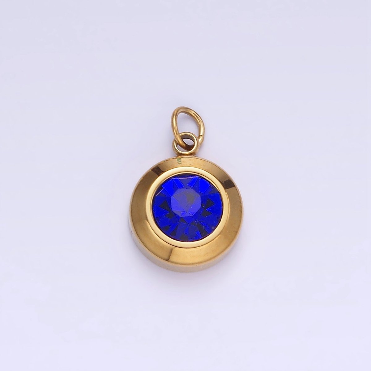 Stainless Steel 15mm Birthstone CZ Round Charm | P987 - P990 - DLUXCA