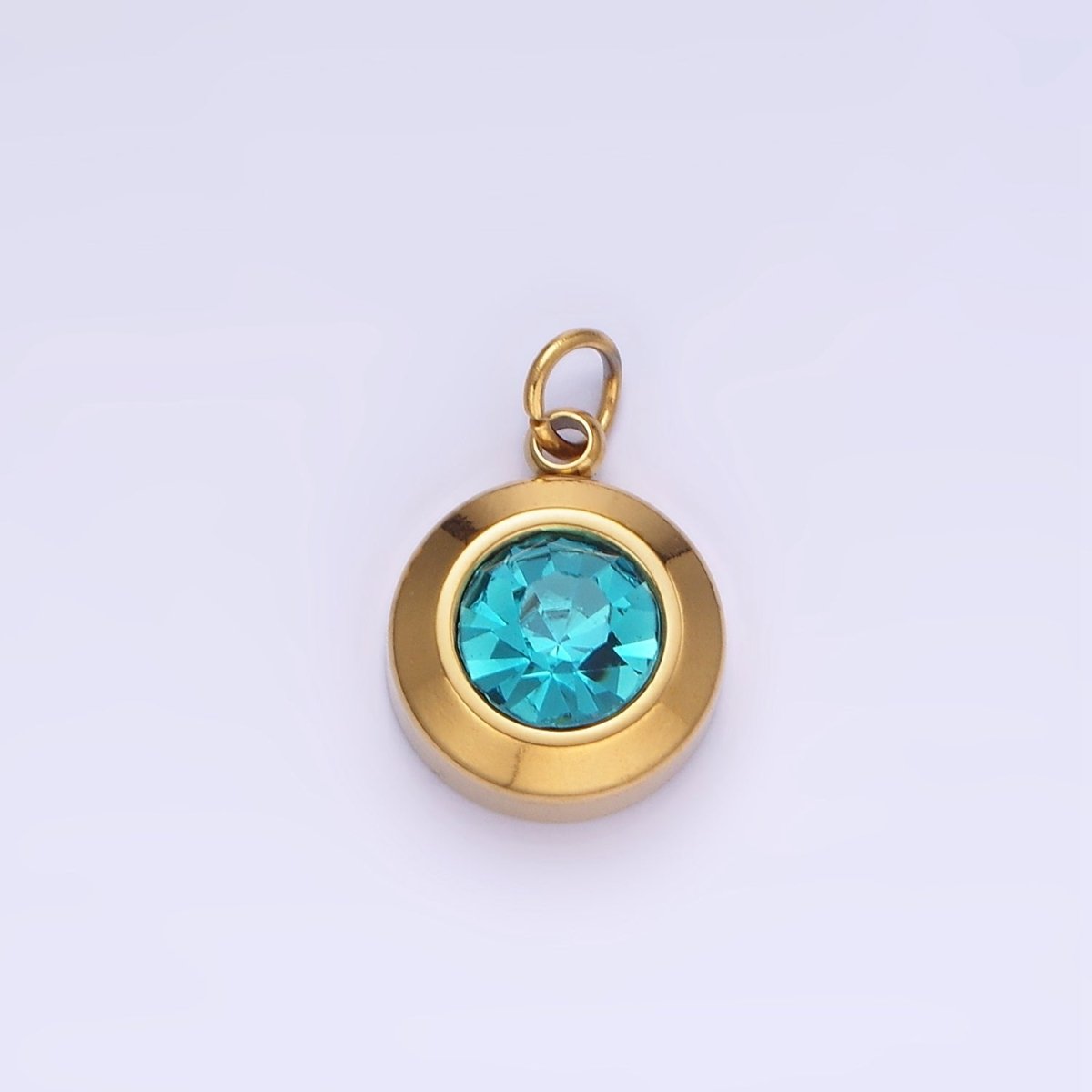 Stainless Steel 15mm Birthstone CZ Round Charm | P987 - P990 - DLUXCA