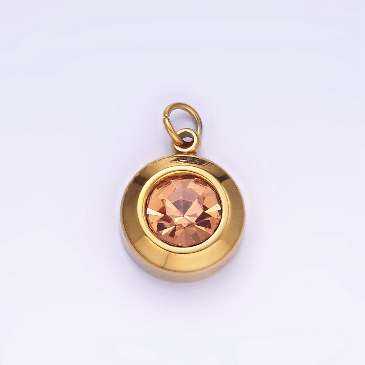 Stainless Steel 15mm Birthstone CZ Round Charm | P987 - P990 - DLUXCA