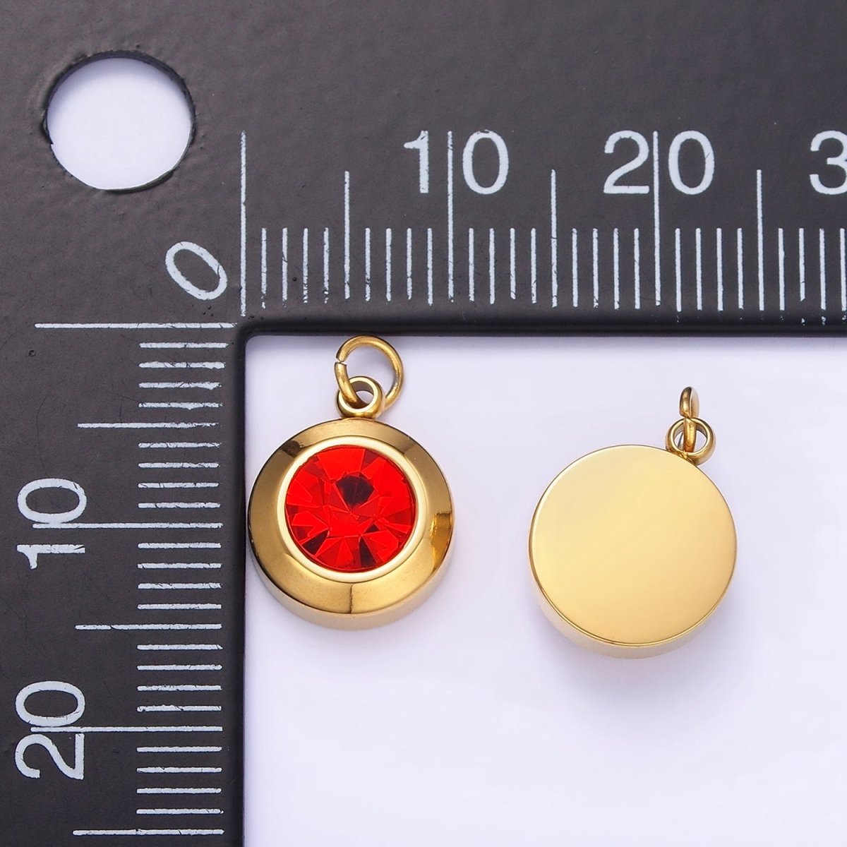 Stainless Steel 15mm Birthstone CZ Round Charm | P987 - P990 - DLUXCA