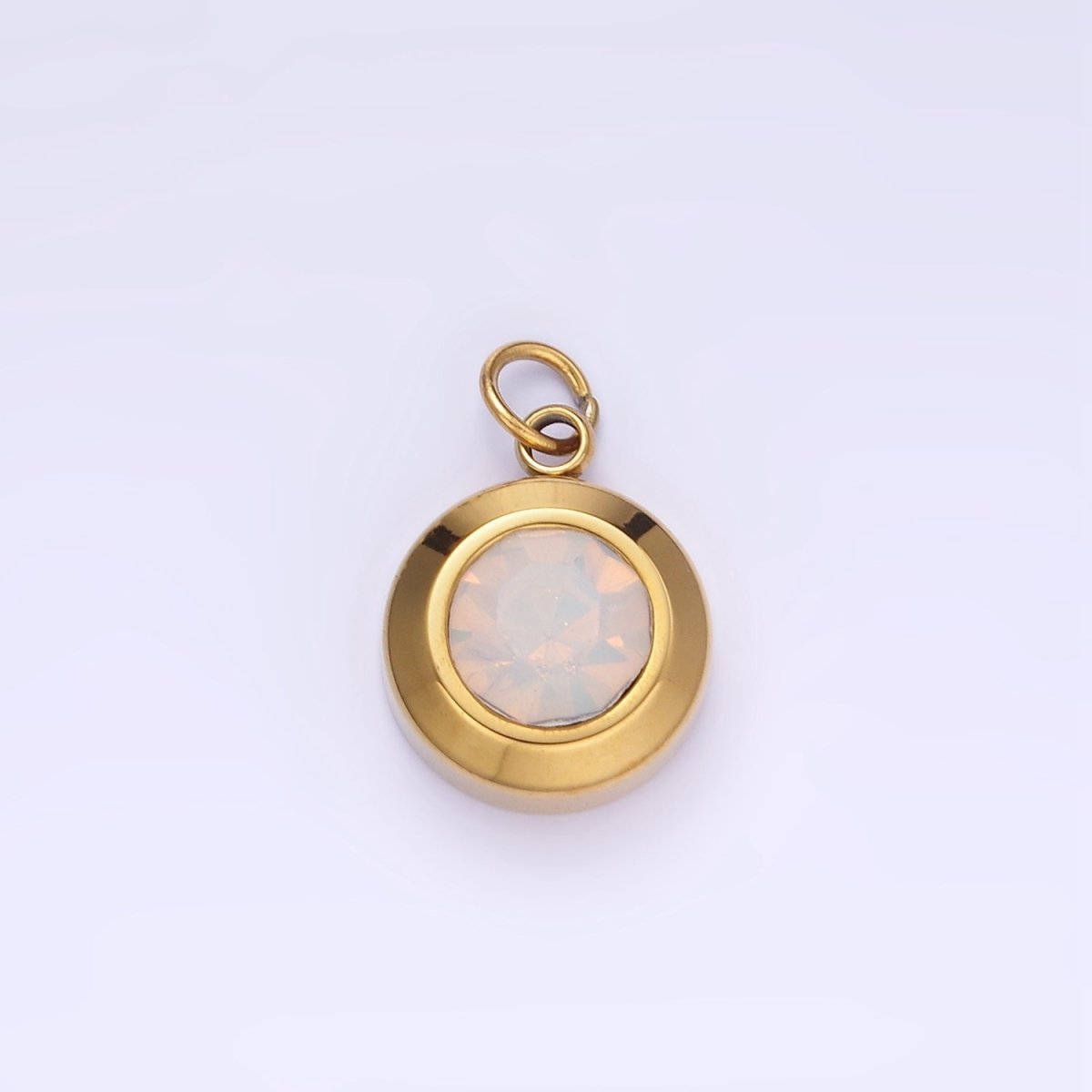 Stainless Steel 15mm Birthstone CZ Round Charm | P987 - P990 - DLUXCA