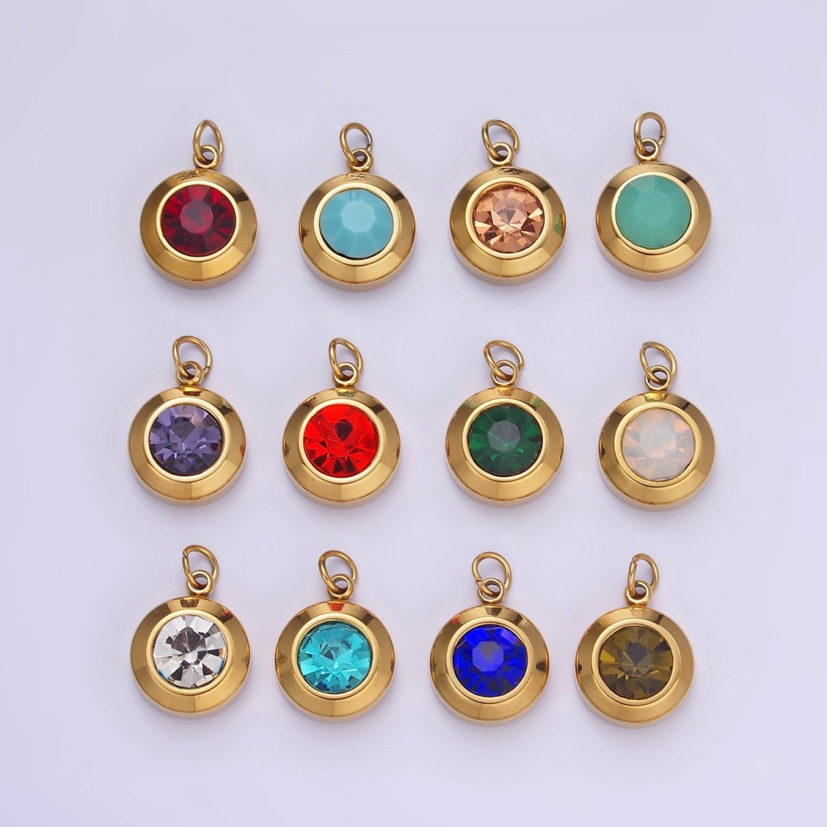 Stainless Steel 15mm Birthstone CZ Round Charm | P987 - P990 - DLUXCA