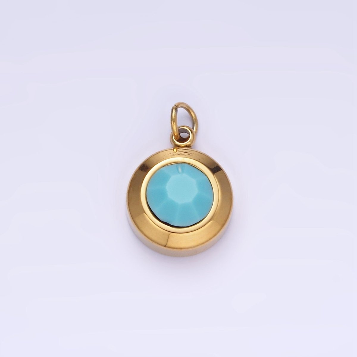 Stainless Steel 15mm Birthstone CZ Round Charm | P987 - P990 - DLUXCA