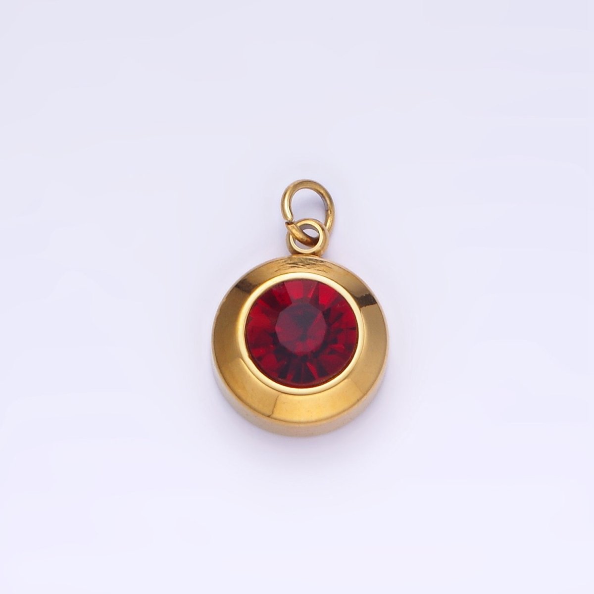 Stainless Steel 15mm Birthstone CZ Round Charm | P987 - P990 - DLUXCA