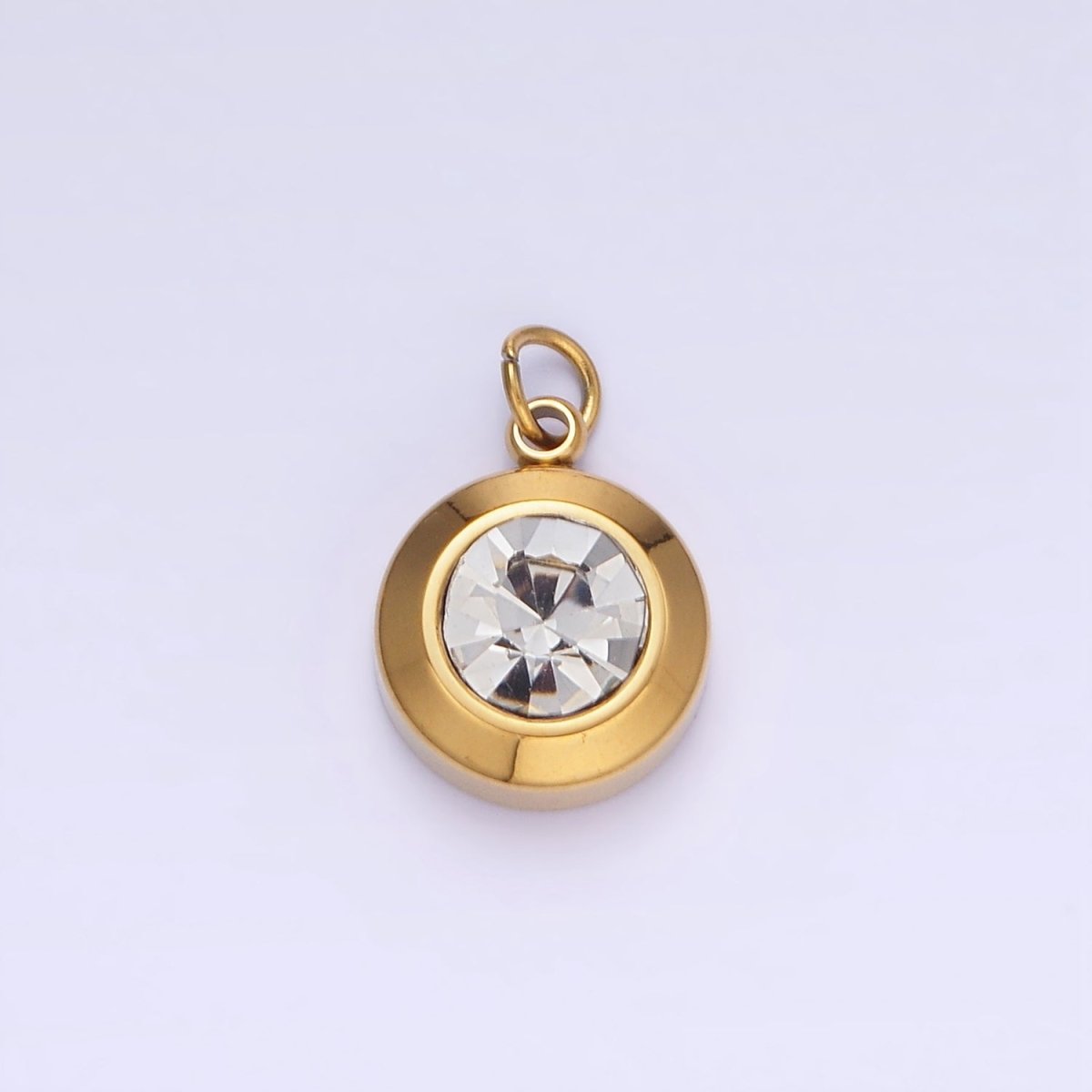 Stainless Steel 15mm Birthstone CZ Round Charm | P987 - P990 - DLUXCA