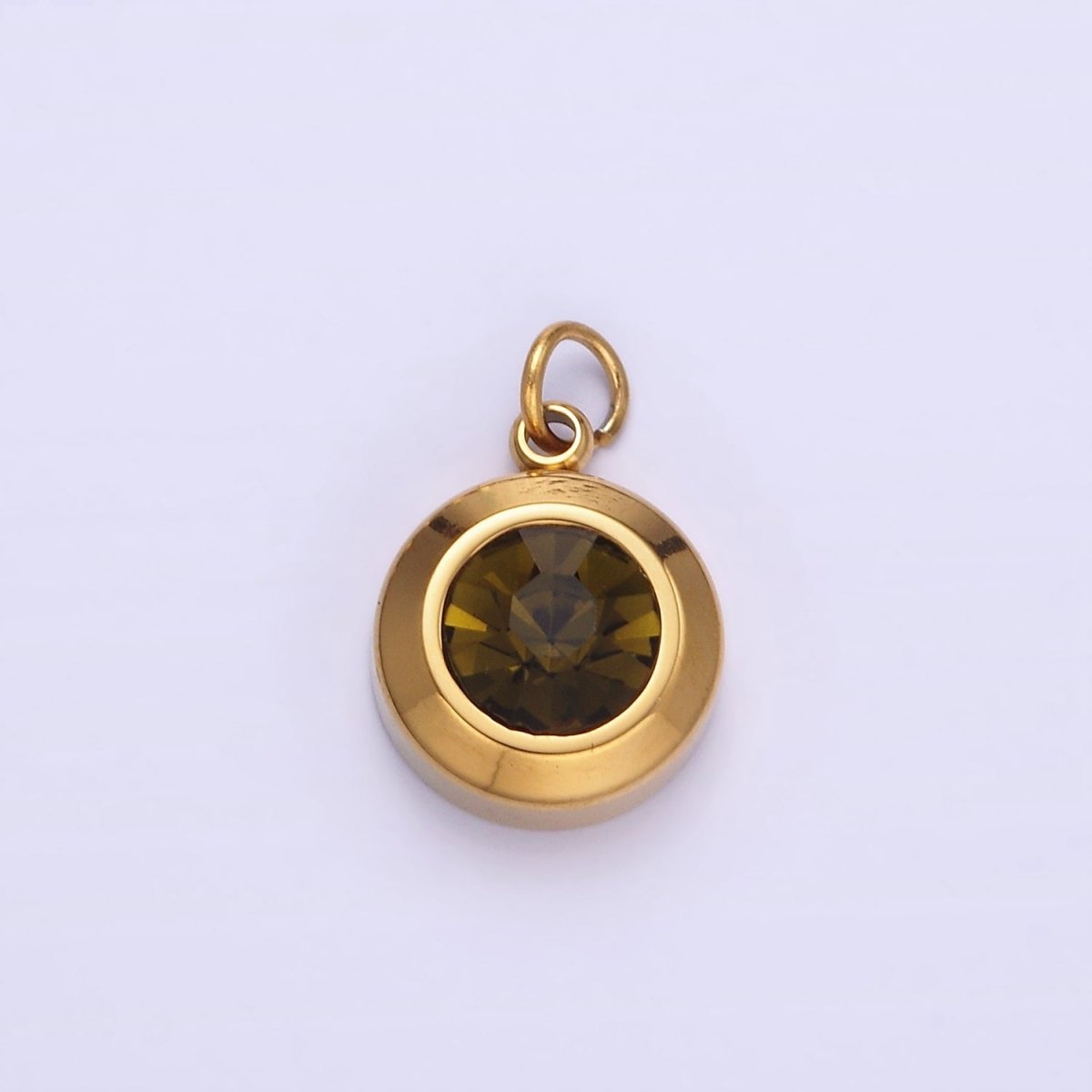 Stainless Steel 15mm Birthstone CZ Round Charm | P987 - P990 - DLUXCA