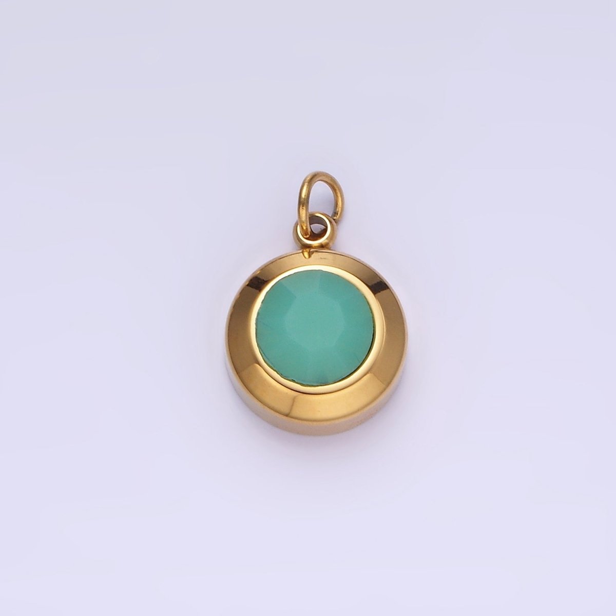 Stainless Steel 15mm Birthstone CZ Round Charm | P987 - P990 - DLUXCA