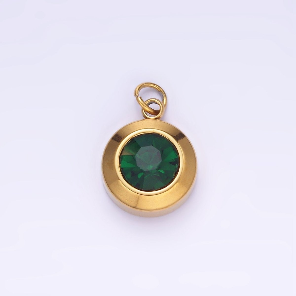 Stainless Steel 15mm Birthstone CZ Round Charm | P987 - P990 - DLUXCA
