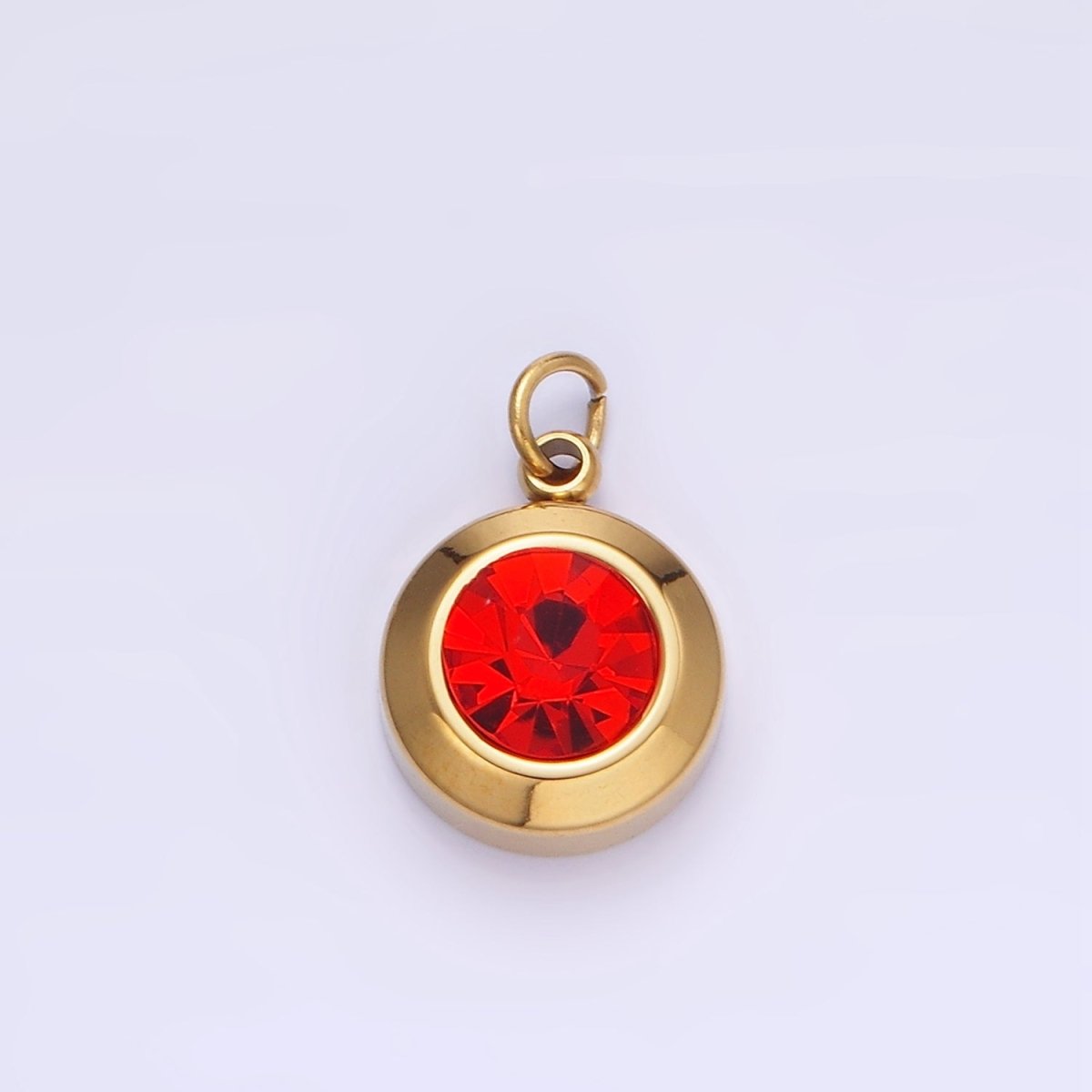 Stainless Steel 15mm Birthstone CZ Round Charm | P987 - P990 - DLUXCA