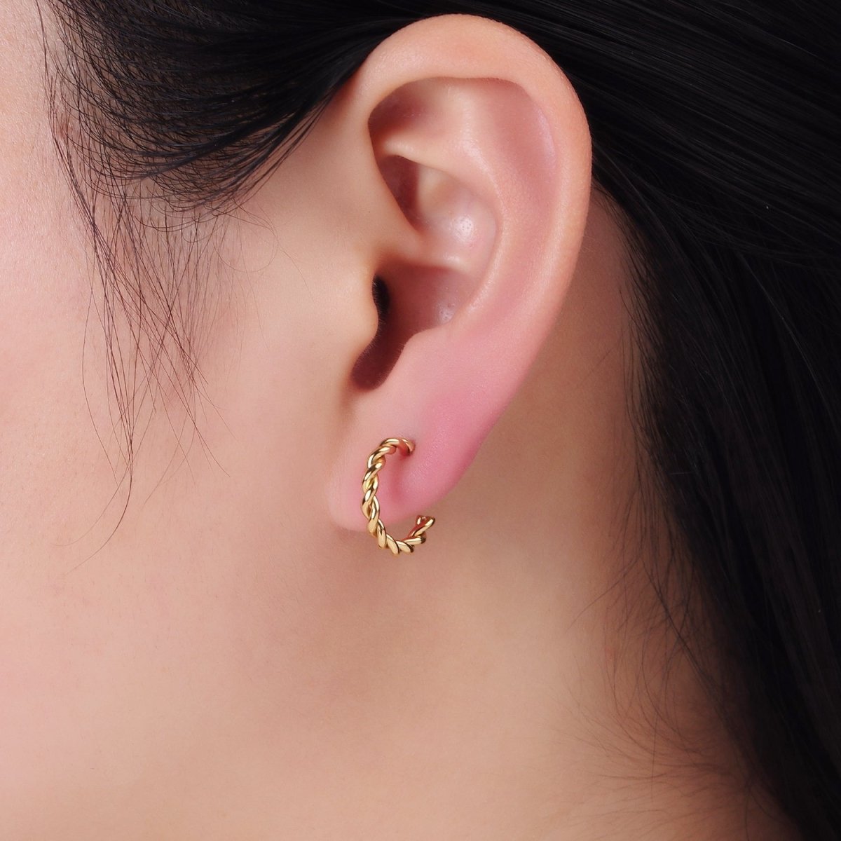 Stainless Steel 15mm Rope Croissant C-Shaped Earrings in Gold & Silver | AB1396 AB1397 - DLUXCA