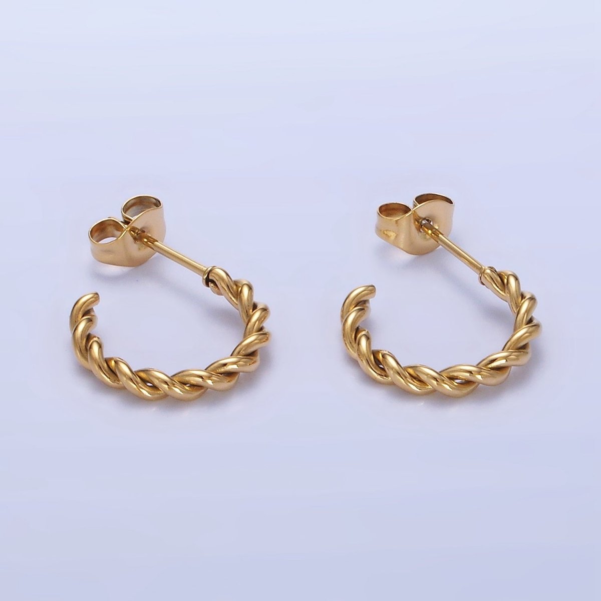 Stainless Steel 15mm Rope Croissant C-Shaped Earrings in Gold & Silver | AB1396 AB1397 - DLUXCA