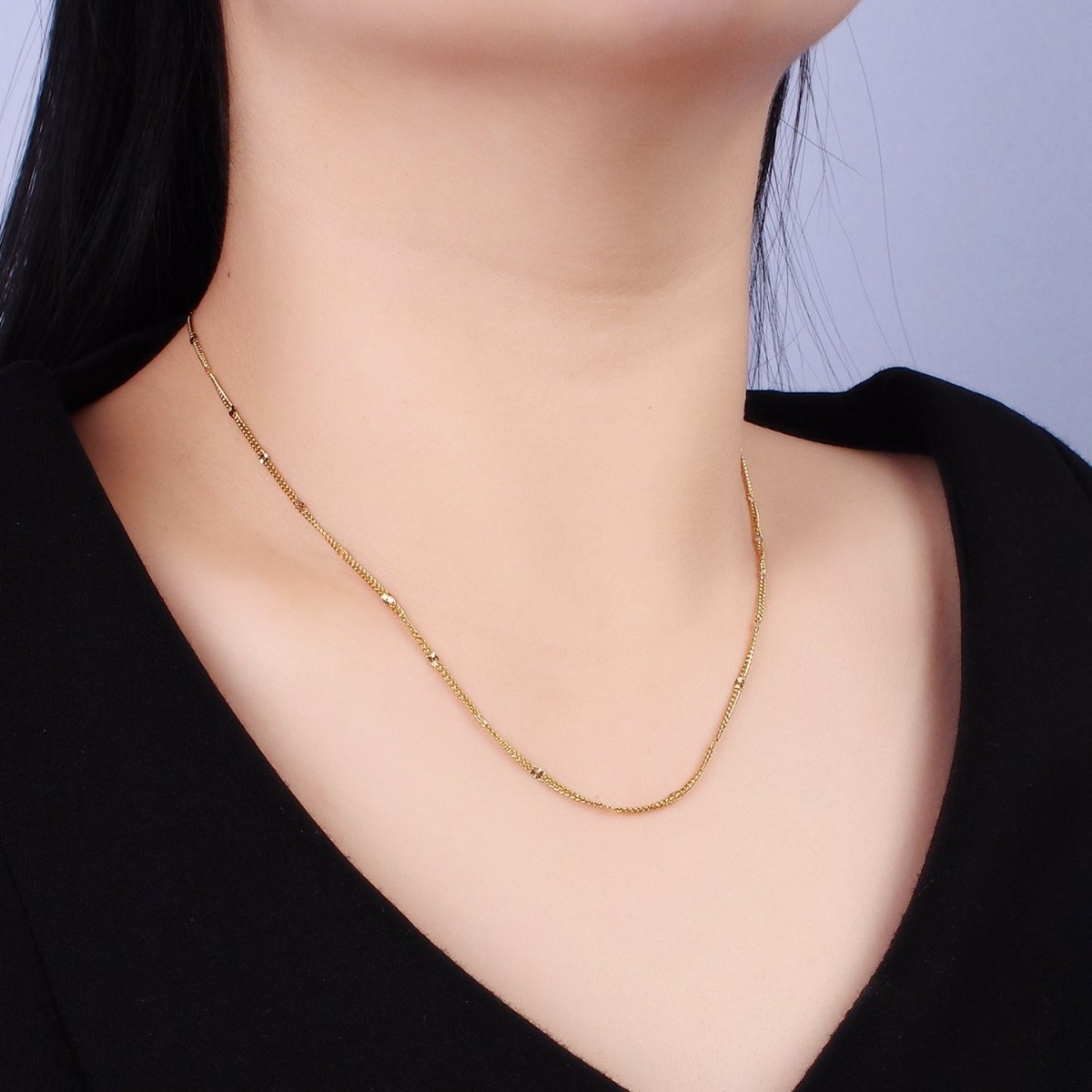 Stainless Steel 1.5mm Sunburst Curb Chain 18 Inch Necklace | WA-2458 - DLUXCA