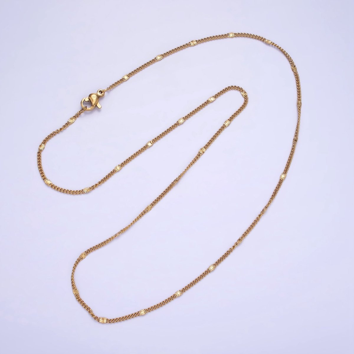 Stainless Steel 1.5mm Sunburst Curb Chain 18 Inch Necklace | WA-2458 - DLUXCA