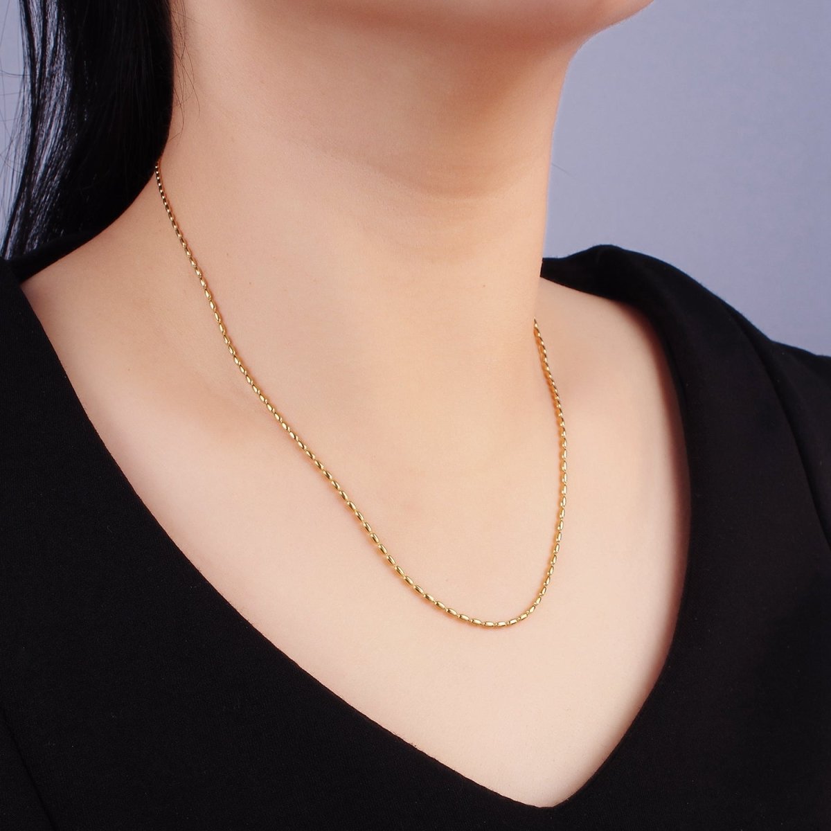 Stainless Steel 1.5mm Tube Bead 16 Inch Choker Necklace | WA-2419 - DLUXCA