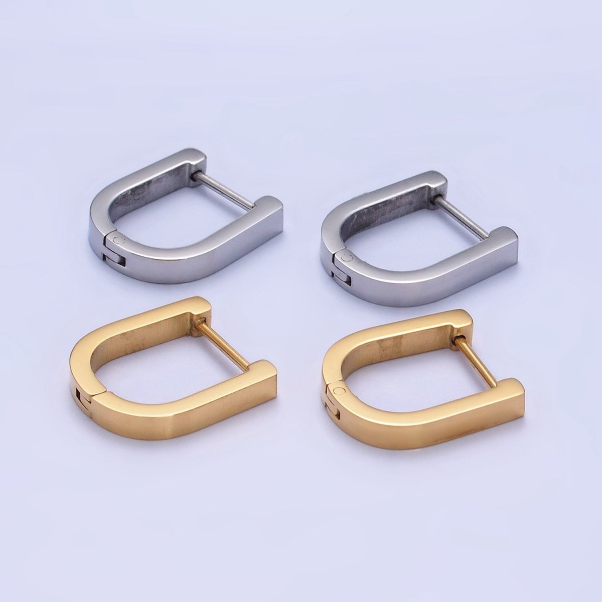 Stainless Steel 15mm U-Shaped Hoop Earrings in Gold & Silver | AB1398 AB1399 - DLUXCA