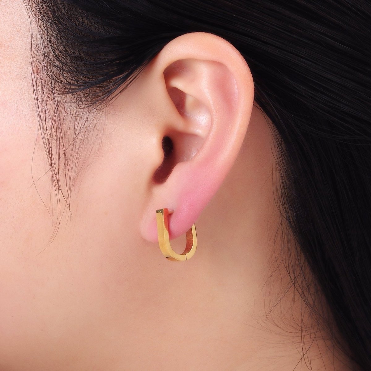 Stainless Steel 15mm U-Shaped Hoop Earrings in Gold & Silver | AB1398 AB1399 - DLUXCA