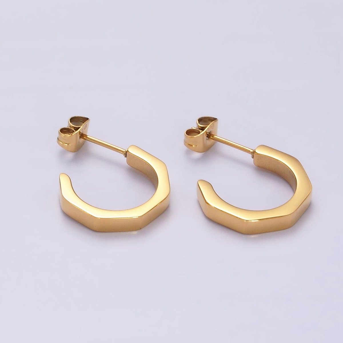 Stainless Steel 16mm Octagonal C-Shaped Hoop Earrings in Gold & Silver | V199 V200 - DLUXCA