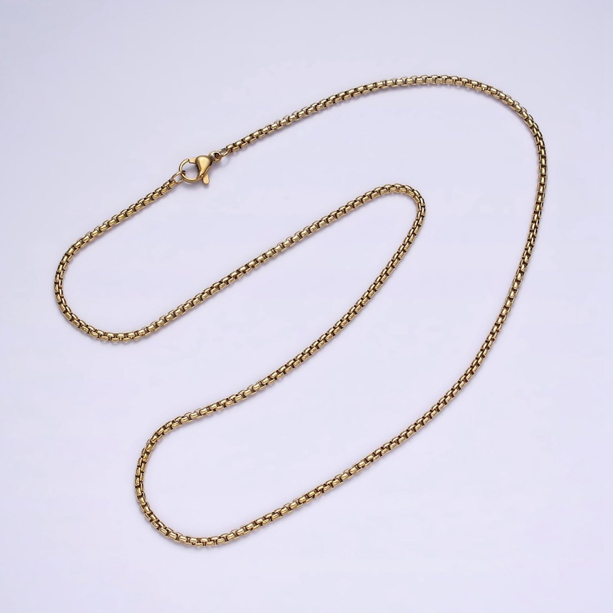 Stainless Steel 1.8mm Dainty Box Chain 17.72 Layering Chain Necklace | WA-1992 Clearance Pricing - DLUXCA