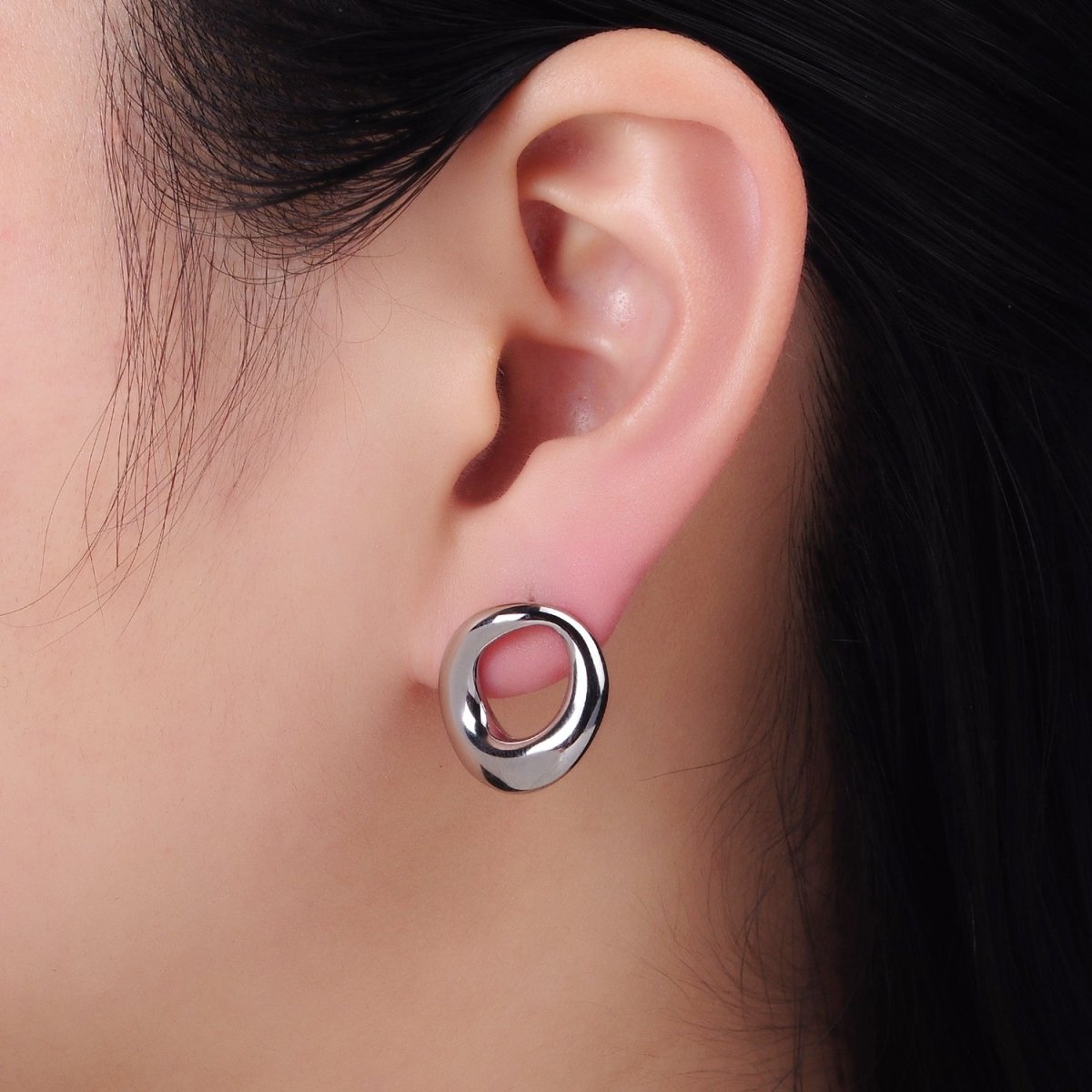 Stainless Steel 18mm Open Circular Band Stud Earrings in Gold & Silver | AB1368 AB1369 - DLUXCA