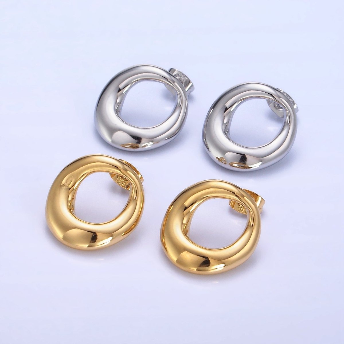 Stainless Steel 18mm Open Circular Band Stud Earrings in Gold & Silver | AB1368 AB1369 - DLUXCA