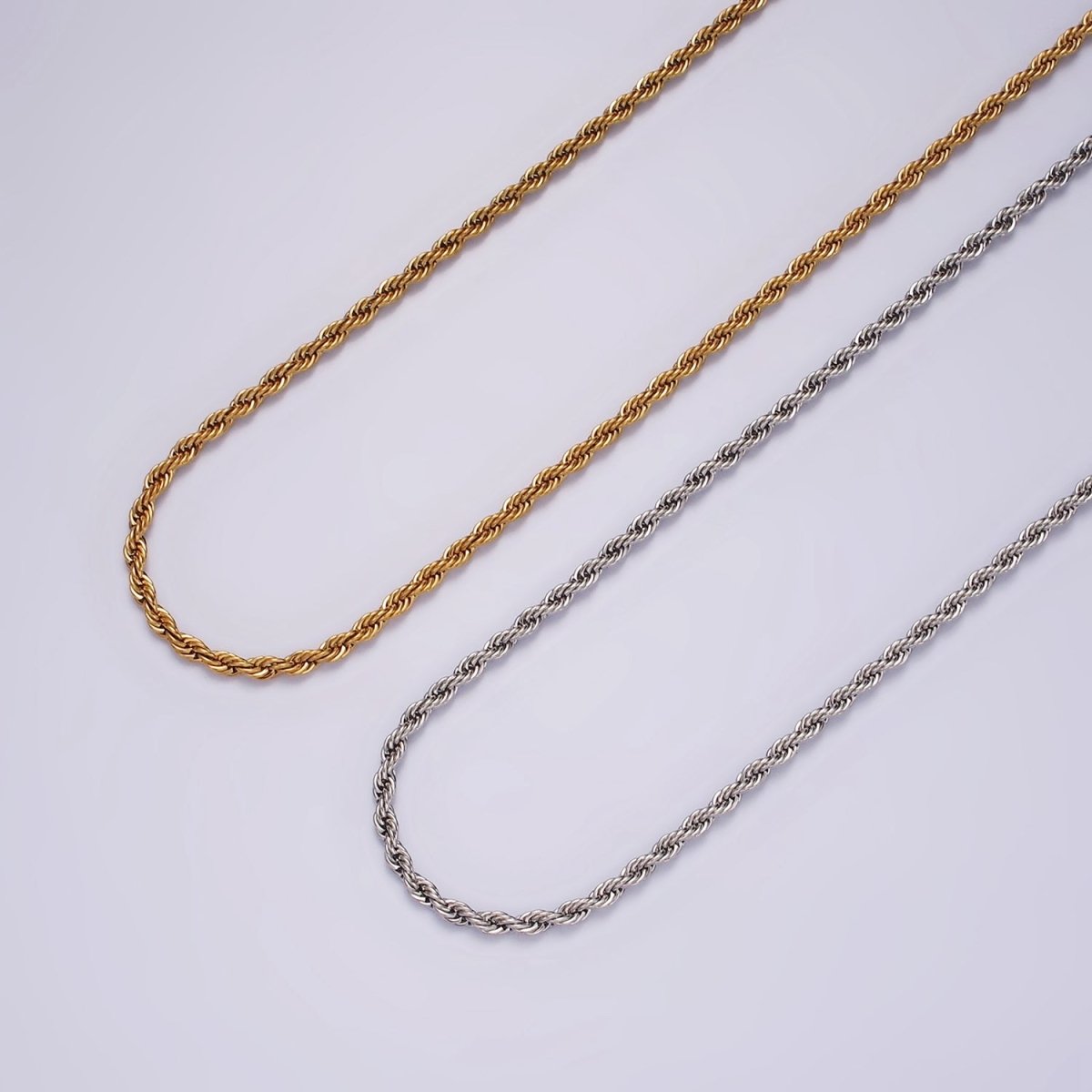 Stainless Steel 1.8mm Rope Chain 18 Inches Necklace in Gold & Silver | WA-2338 WA-2339 - DLUXCA