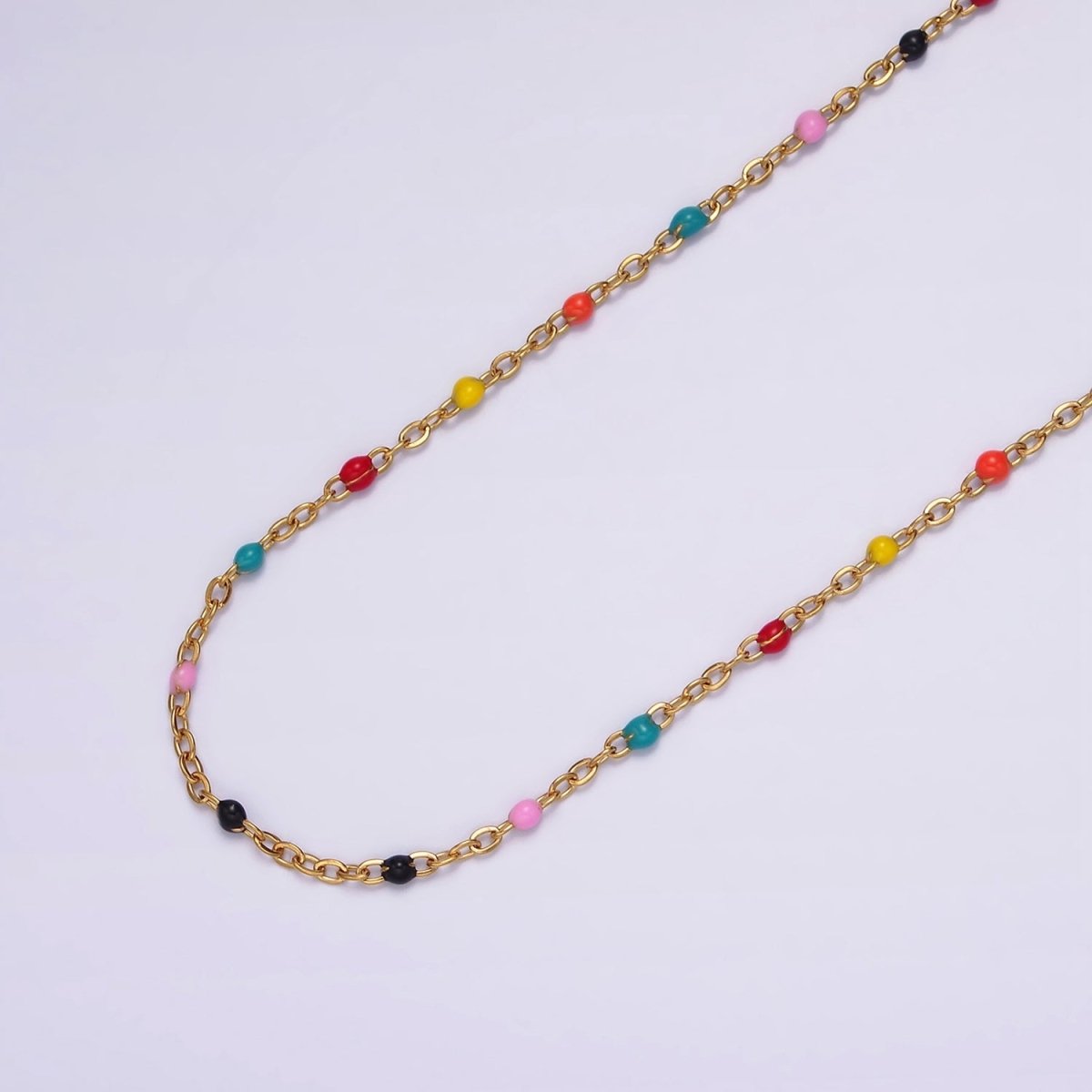 Stainless Steel 1.8mm Satellite Enamel Bead Cable Unfinished Chain For Jewelry Making in Gold & Silver | ROLL-1427 ROLL-1428 Clearance Pricing - DLUXCA