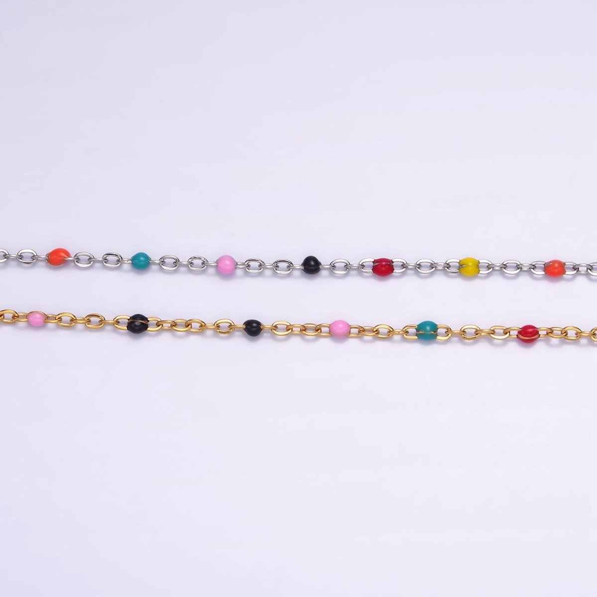 Stainless Steel 1.8mm Satellite Enamel Bead Cable Unfinished Chain For Jewelry Making in Gold & Silver | ROLL-1427 ROLL-1428 Clearance Pricing - DLUXCA