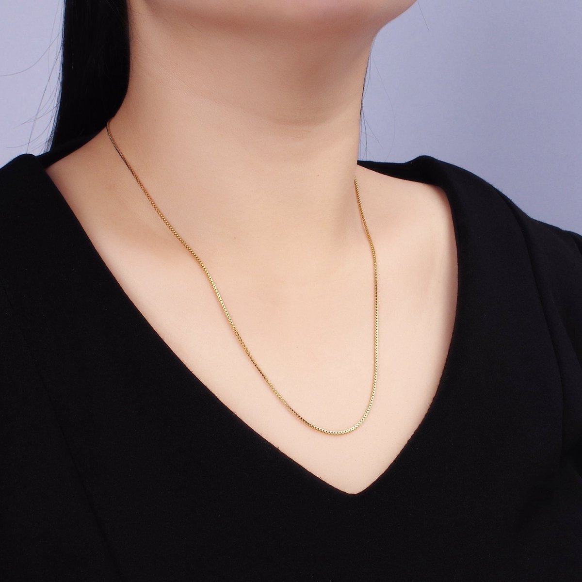 Stainless Steel 1mm Box Chain 18 Inch Necklace w. Extender in Gold & Silver | WA-2482 WA-2483 - DLUXCA
