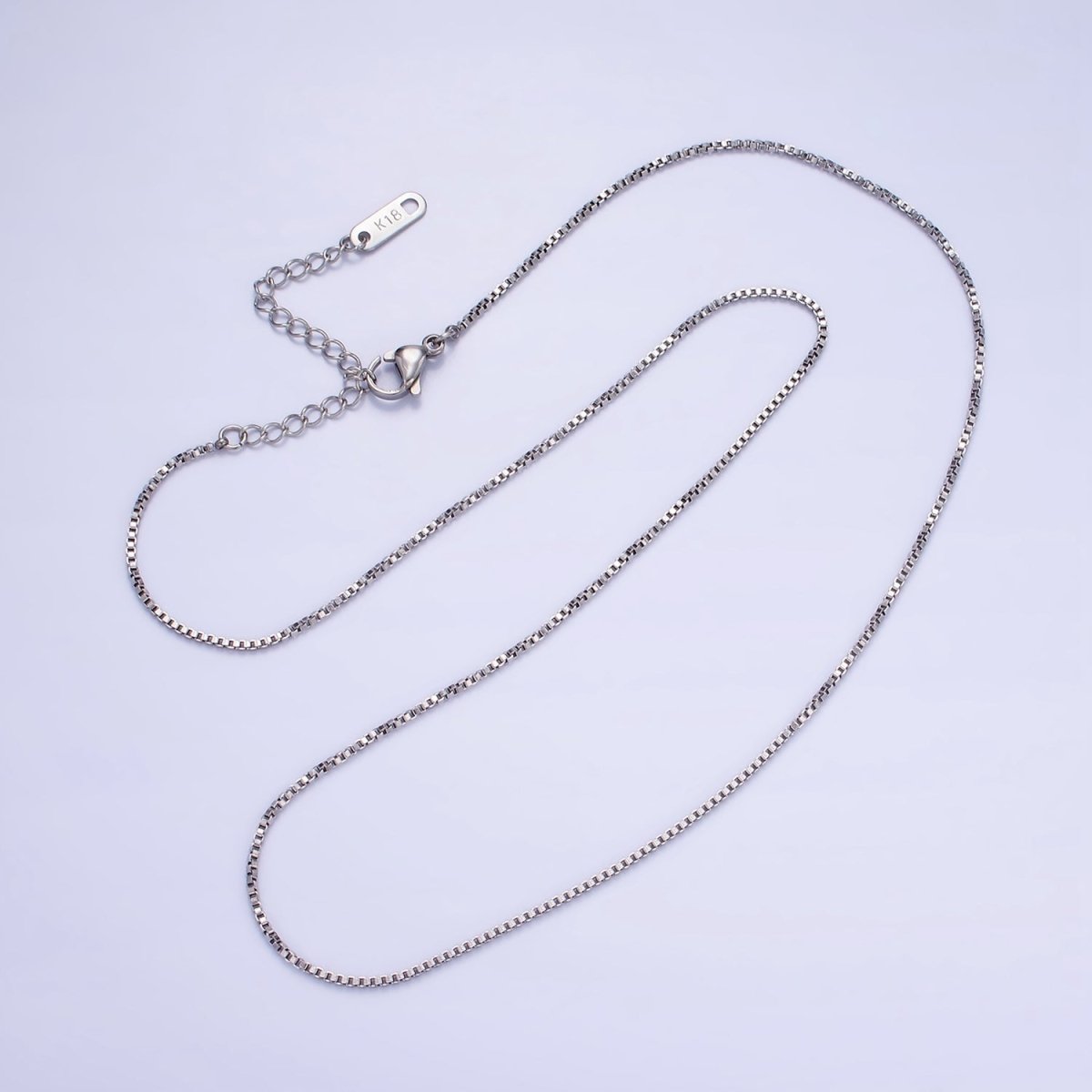 Stainless Steel 1mm Box Chain 18 Inch Necklace w. Extender in Gold & Silver | WA-2482 WA-2483 - DLUXCA