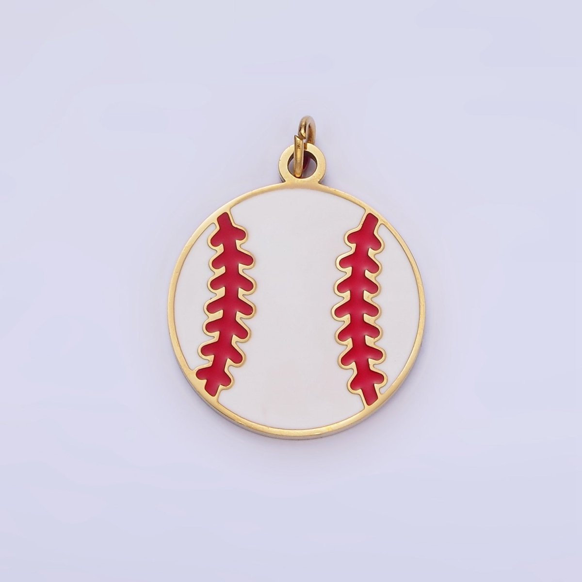 Stainless Steel 20mm Baseball Sports Enamel Round Charm | P966 - DLUXCA