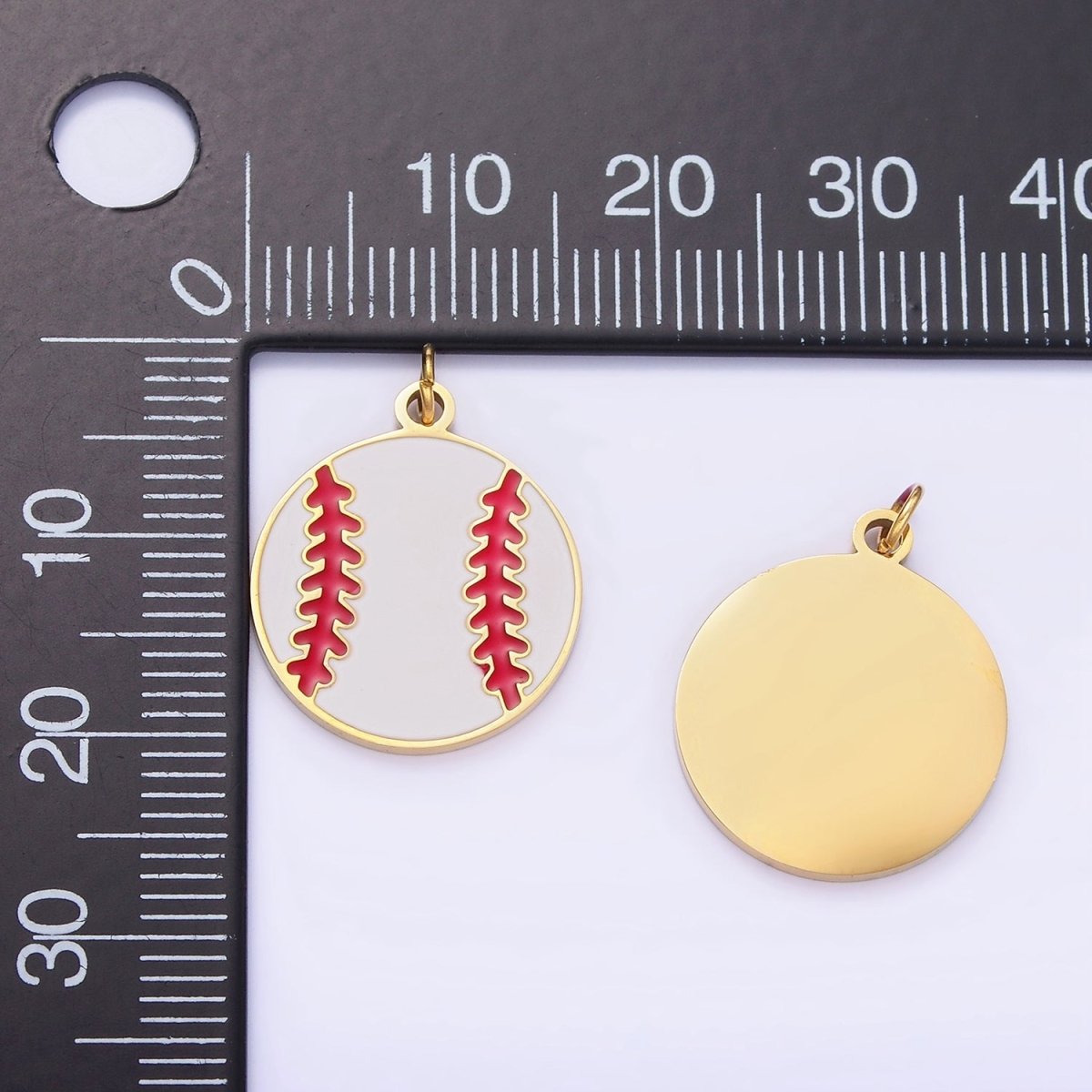 Stainless Steel 20mm Baseball Sports Enamel Round Charm | P966 - DLUXCA