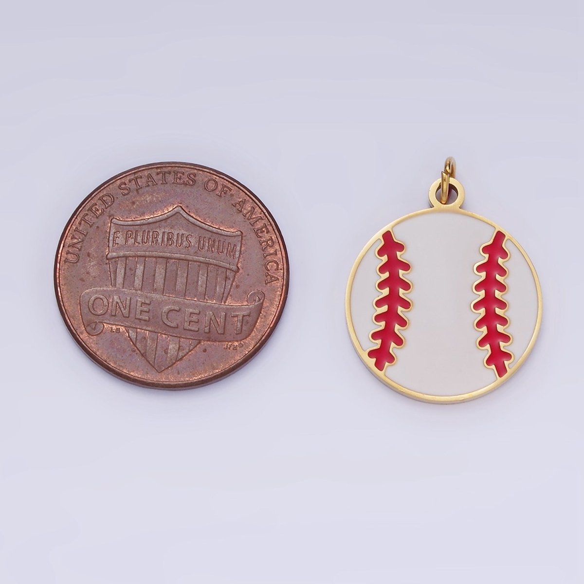 Stainless Steel 20mm Baseball Sports Enamel Round Charm | P966 - DLUXCA
