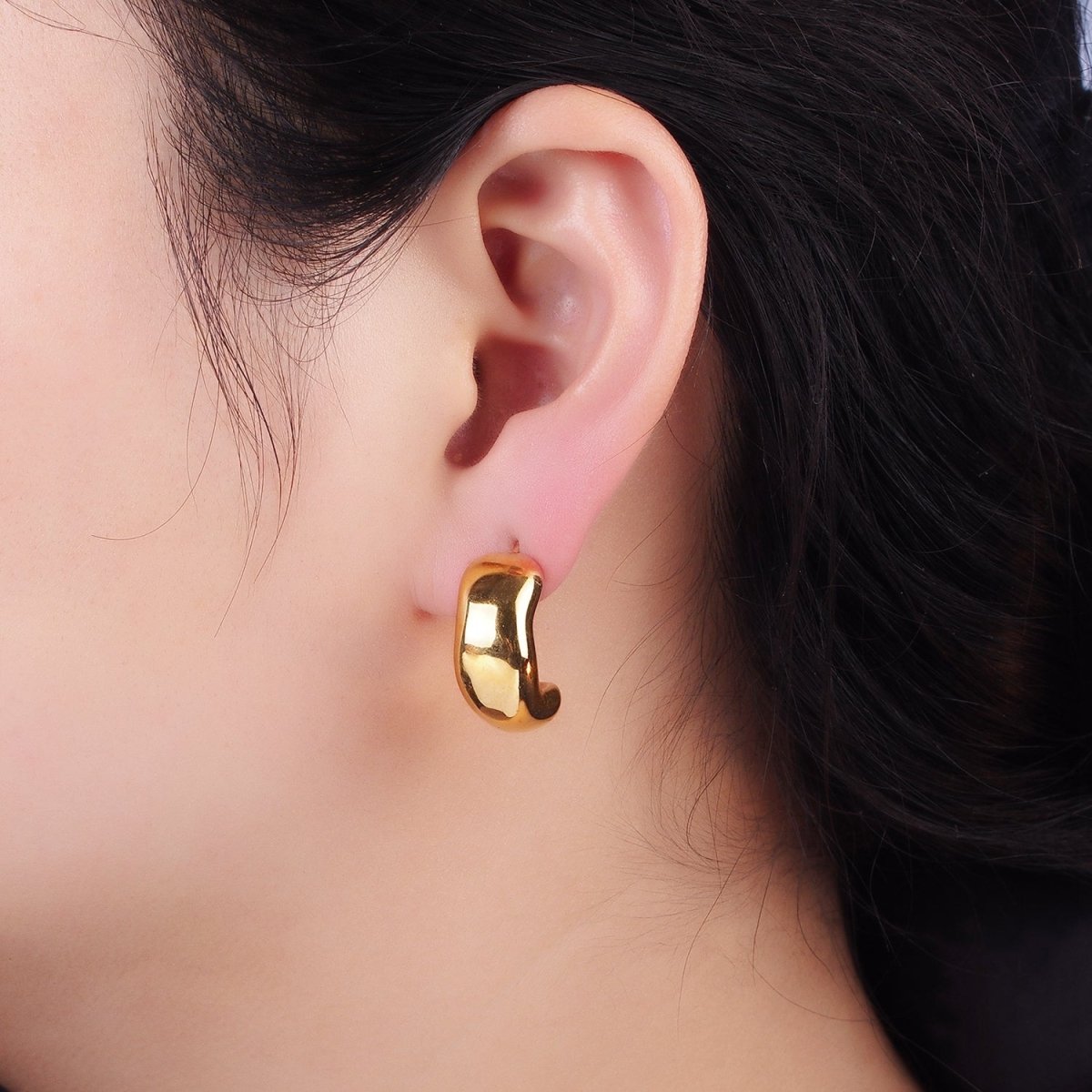 Stainless Steel 20mm Chubby Abstract C-Shaped Hoop Earrings | AE449 - DLUXCA