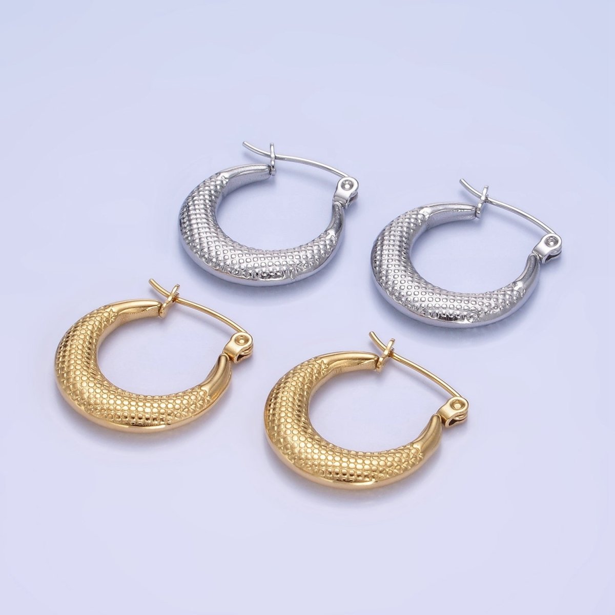 Stainless Steel 20mm Dotted Textured Latch Hoop Earrings in Gold & Silver | AB1388 AB1389 - DLUXCA