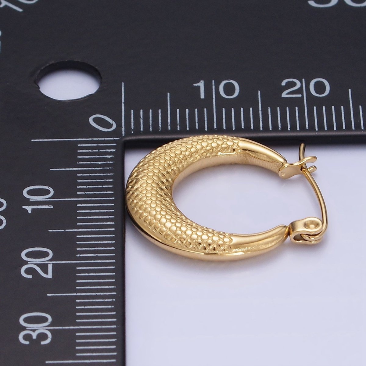 Stainless Steel 20mm Dotted Textured Latch Hoop Earrings in Gold & Silver | AB1388 AB1389 - DLUXCA