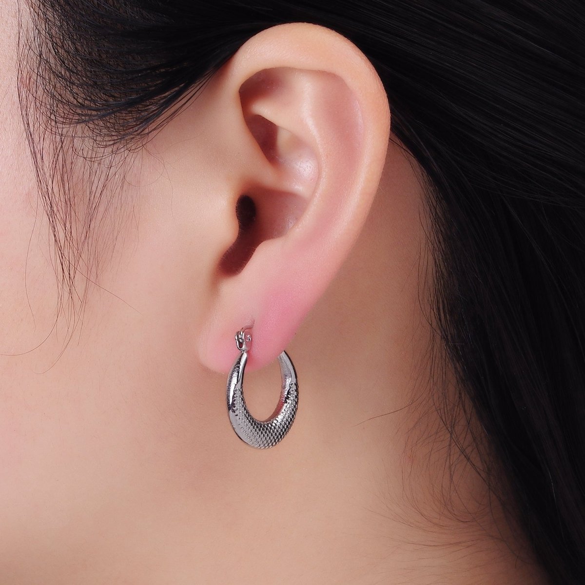 Stainless Steel 20mm Dotted Textured Latch Hoop Earrings in Gold & Silver | AB1388 AB1389 - DLUXCA