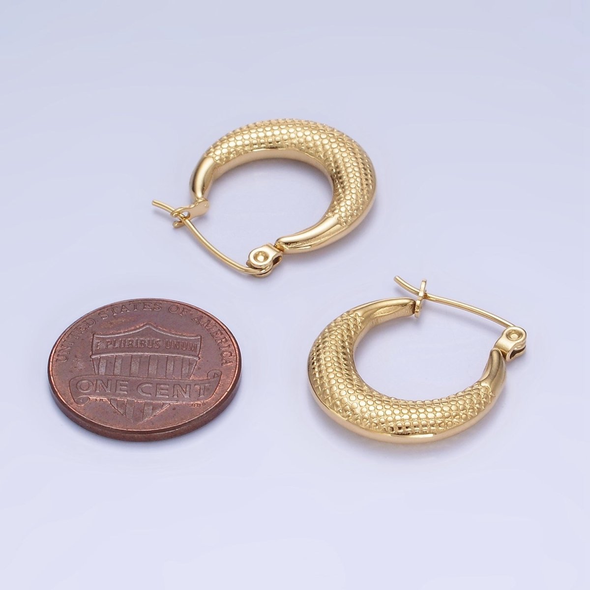 Stainless Steel 20mm Dotted Textured Latch Hoop Earrings in Gold & Silver | AB1388 AB1389 - DLUXCA