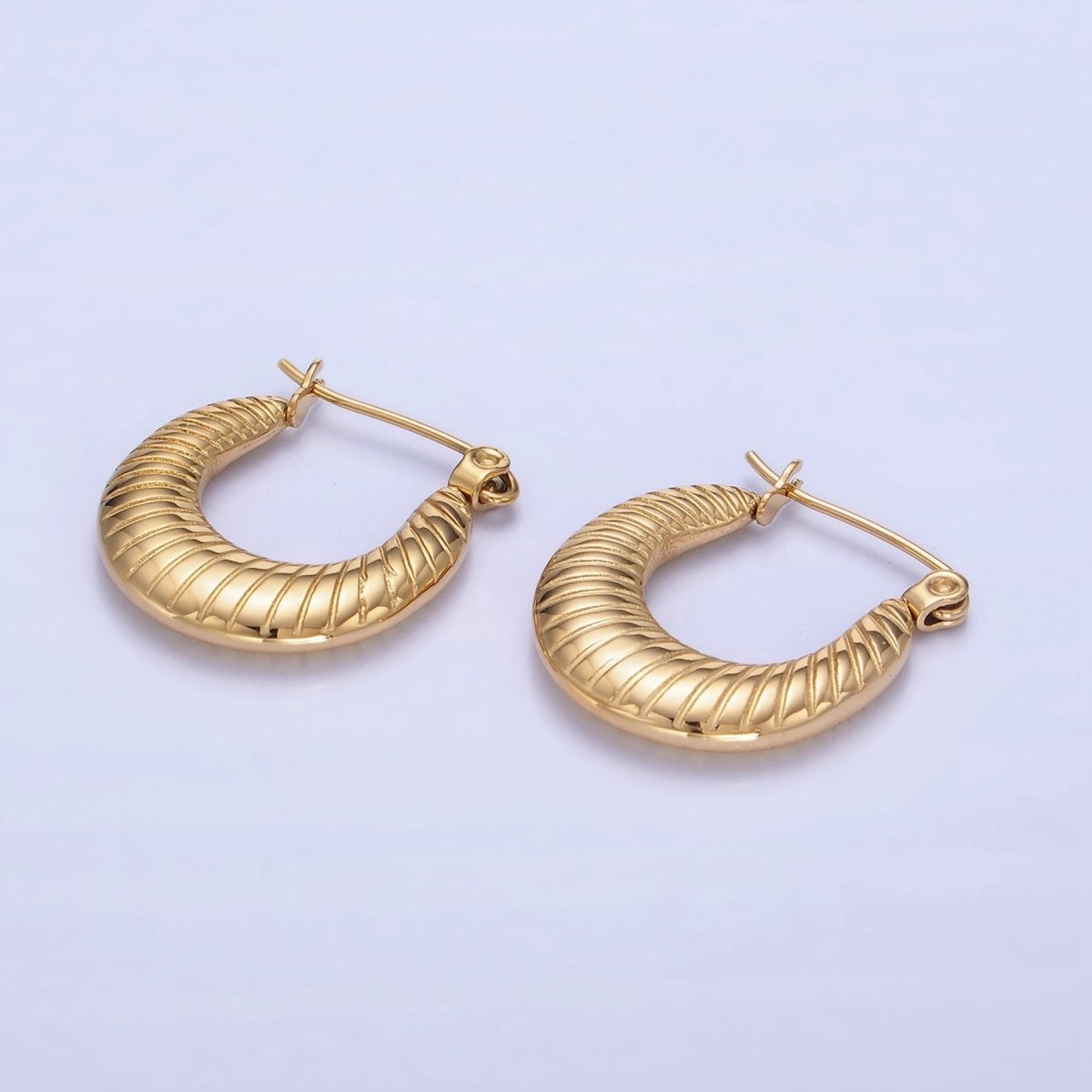Stainless Steel 20mm Line-Textured Latch Hoop Earrings in Gold & Silver | AB1380 AB1381 - DLUXCA