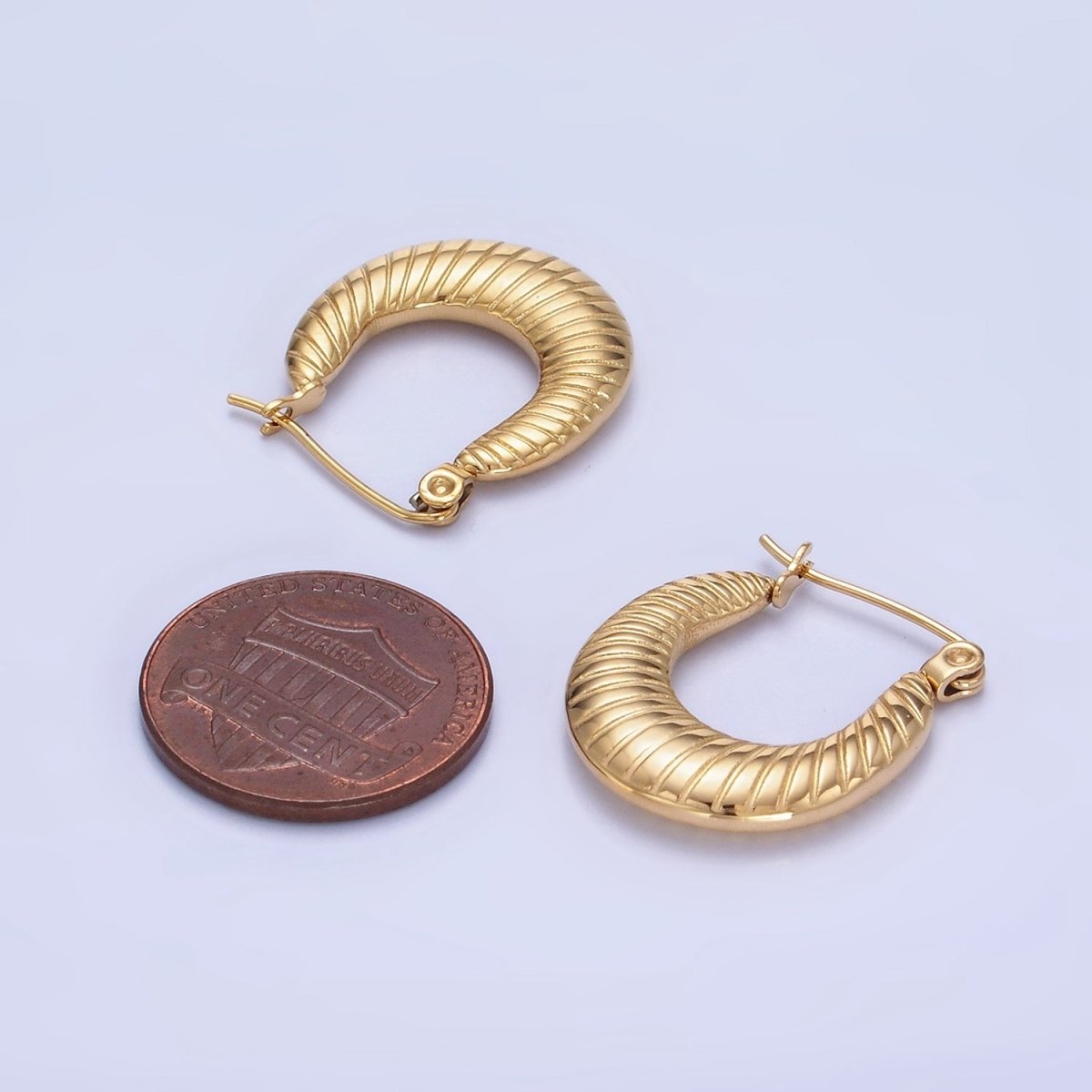 Stainless Steel 20mm Line-Textured Latch Hoop Earrings in Gold & Silver | AB1380 AB1381 - DLUXCA