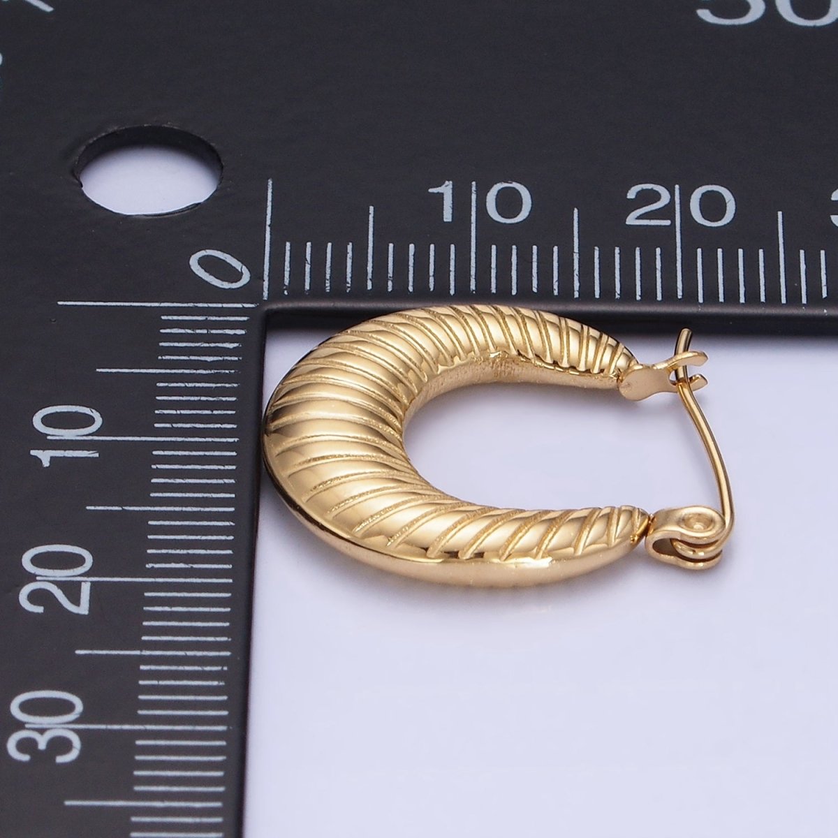 Stainless Steel 20mm Line-Textured Latch Hoop Earrings in Gold & Silver | AB1380 AB1381 - DLUXCA