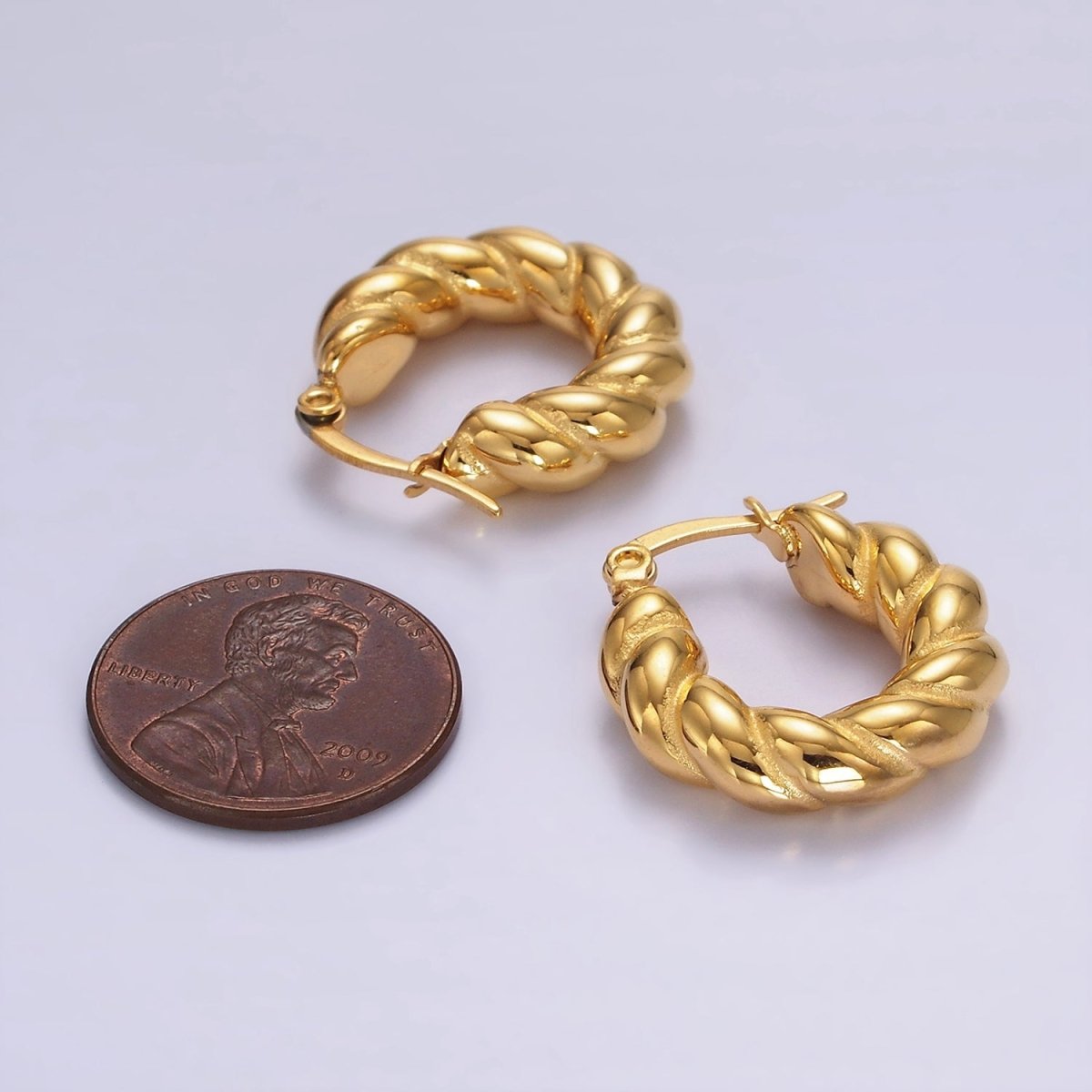 Stainless Steel 20mm Lined Croissant Latch Hoop Earrings | AE392 - DLUXCA