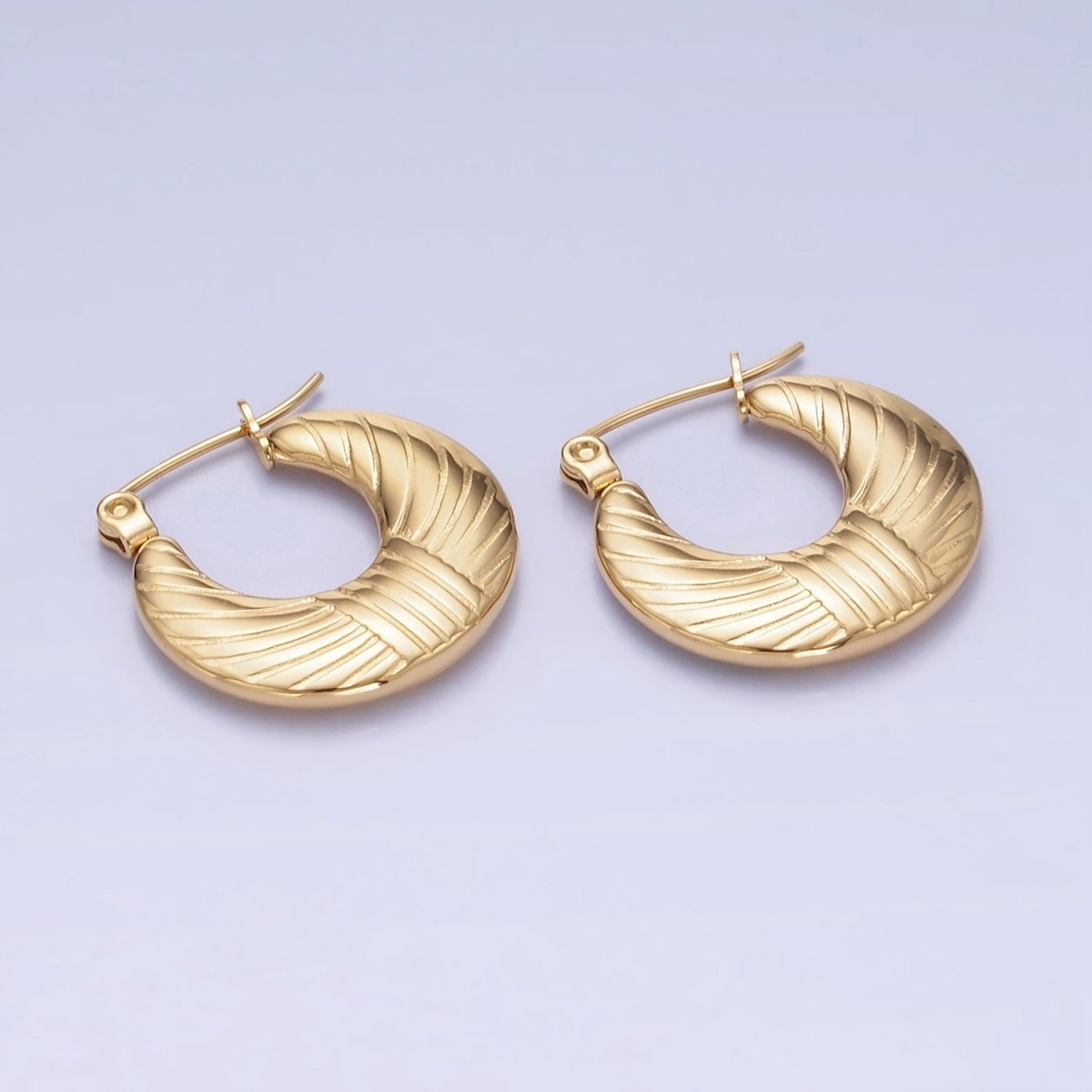 Stainless Steel 20mm Lined Round Latch Hoop Earrings in Gold & Silver | AB1386 AB1387 - DLUXCA
