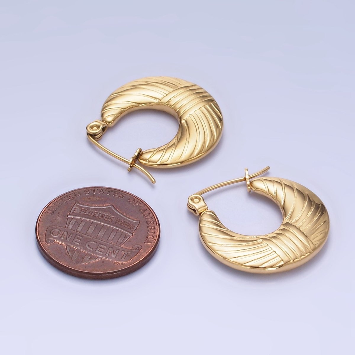 Stainless Steel 20mm Lined Round Latch Hoop Earrings in Gold & Silver | AB1386 AB1387 - DLUXCA