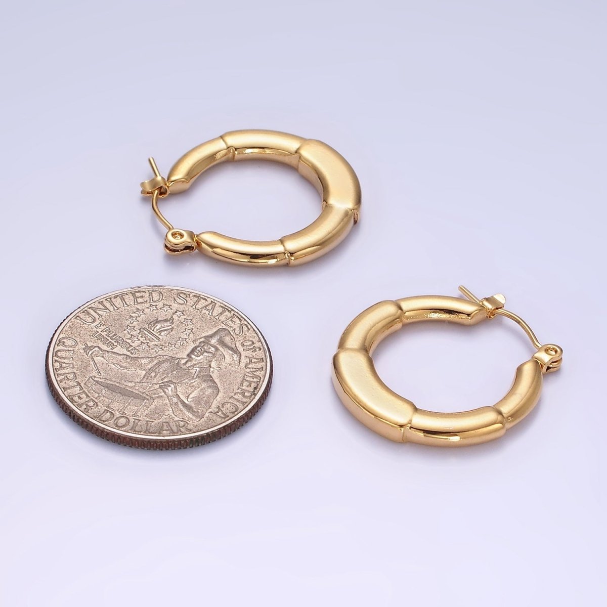 Stainless Steel 20mm Over-Edged Band Round Minimalist Latch Hoop Earrings | AE440 - DLUXCA