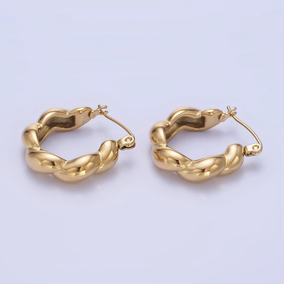 Stainless Steel 20mm Puffed Croissant Latch Hoop Earrings in Gold & Silver | AB1384 AB1385 - DLUXCA