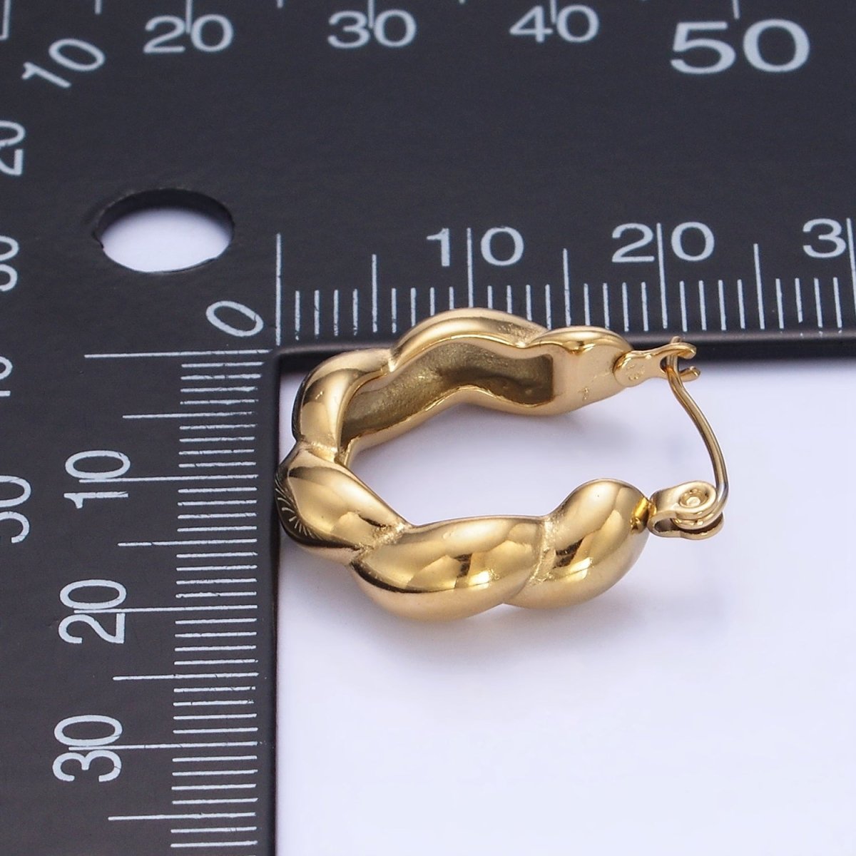 Stainless Steel 20mm Puffed Croissant Latch Hoop Earrings in Gold & Silver | AB1384 AB1385 - DLUXCA