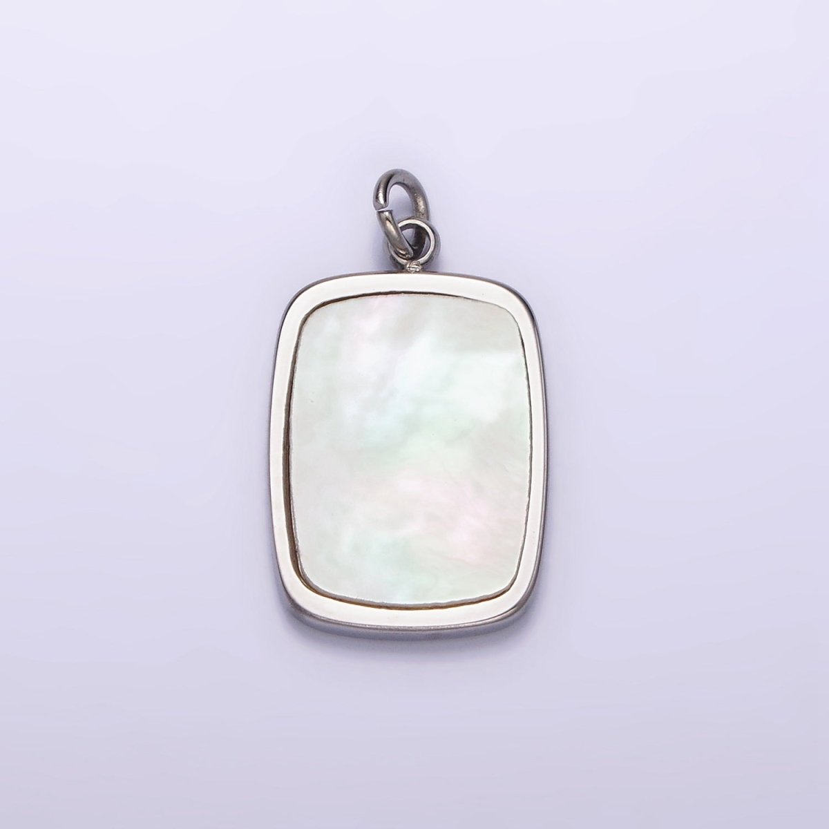 Stainless Steel 20mm Shell Pearl Rectangular Tag Bezel Charm in Gold & Silver | P1322 P1323 - DLUXCA